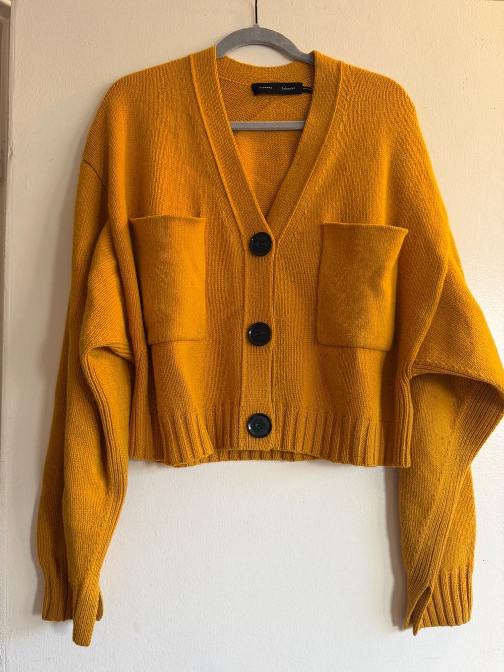Proenza Schouler Mustard Yellow Cropped Button Cardigan